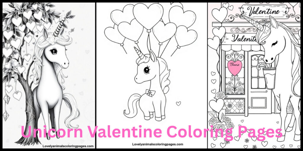 Unicorn Valentine Coloring Pages