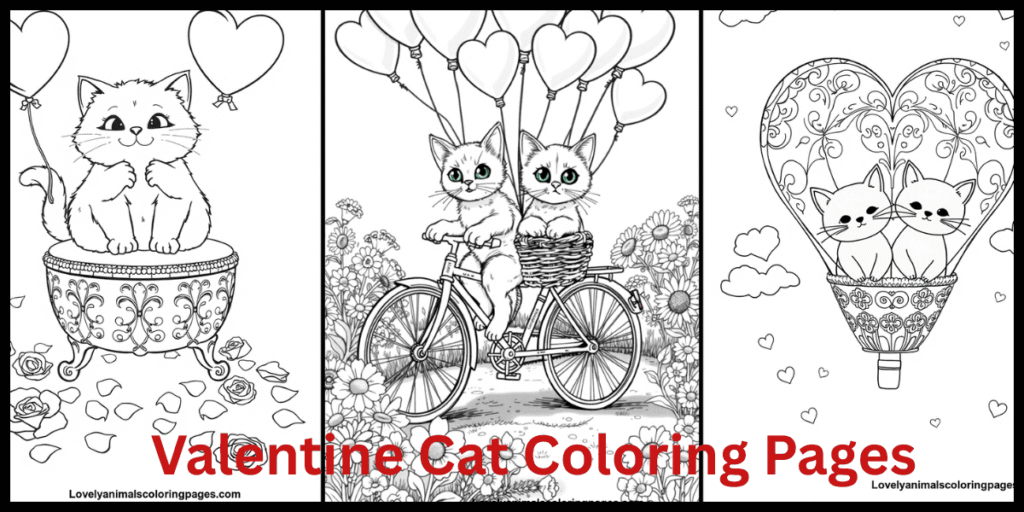 Valentine Cat Coloring Pages